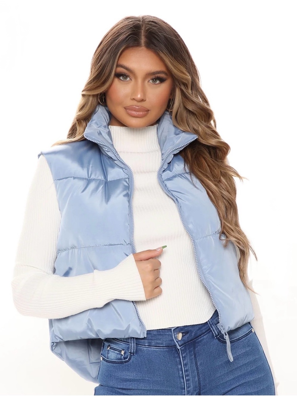 Fashion Nova City Tour Puffer Vest Light Blue